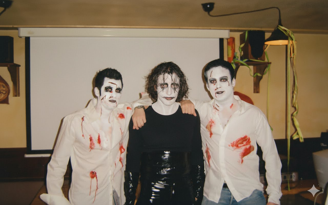 Angel als The Crow beim Beisl Fasching 2004, mit zwei Freunden als Zombies