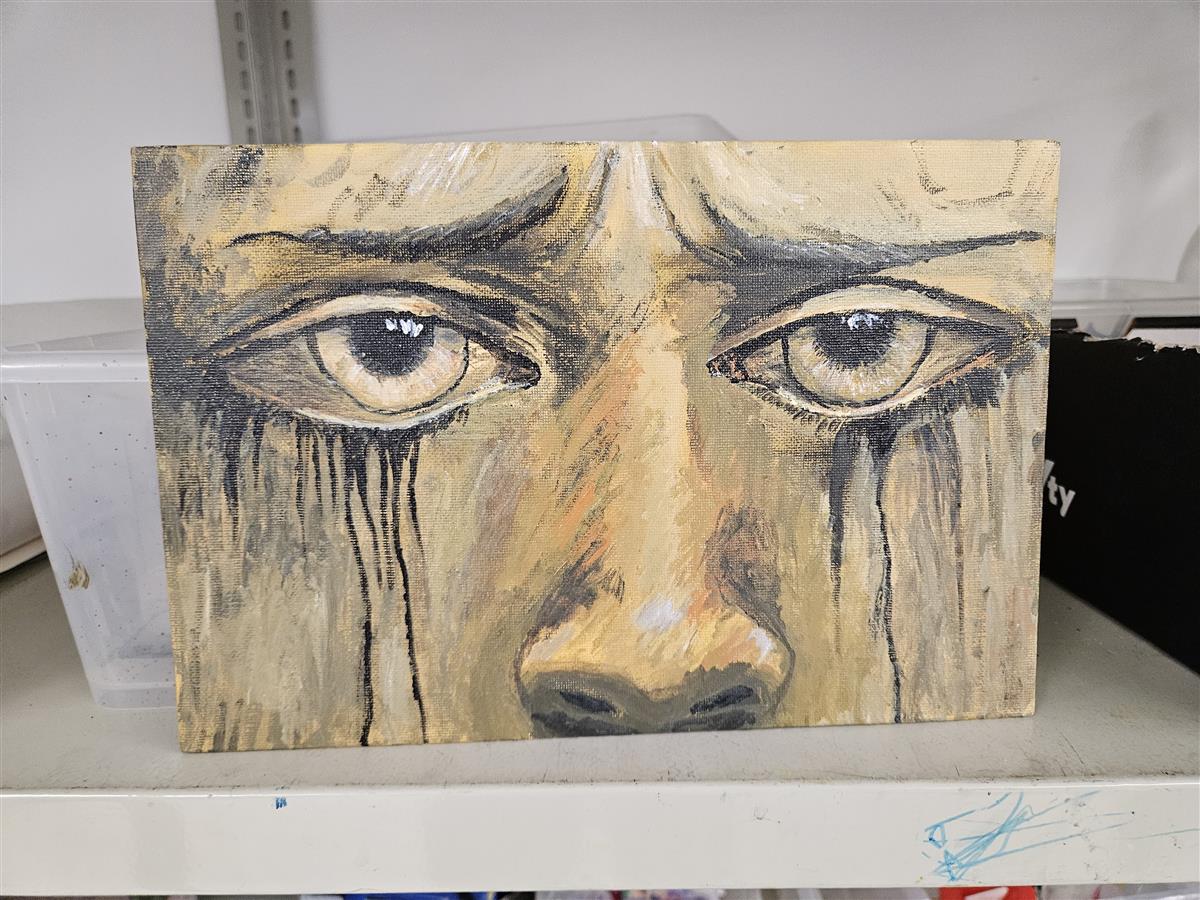 Erstes Gemälde in der Kunstschule — intensive Augen