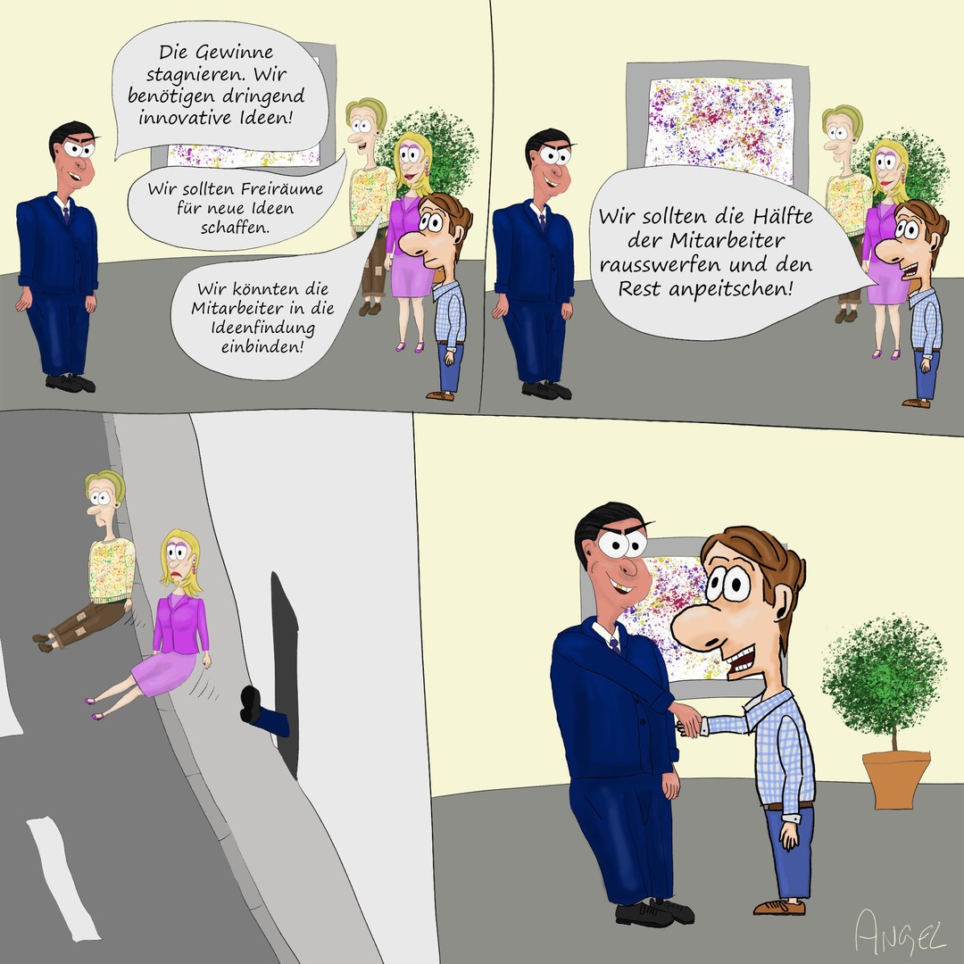 Comic: Sparen bringt das Unternehmen richtig voran